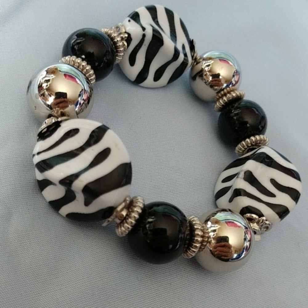 Host Pick!!! Zebra Stripe Stretch Bracelet Black White/Silver NWT